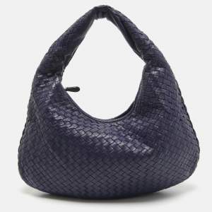 Pre Owned Bottega Veneta Blue Intrecciato Leather Small Veneta Hobo