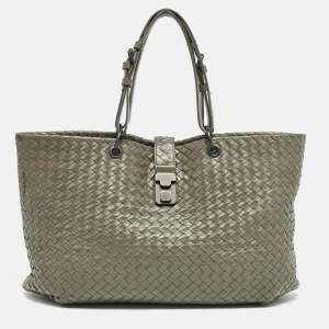 Pre Owned Bottega Veneta Grey Intrecciato Leather Capri Tote