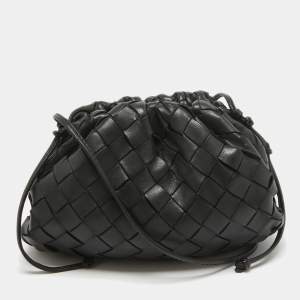 Pre Owned Bottega Veneta Black Intrecciato Leather Mini The Pouch Bag