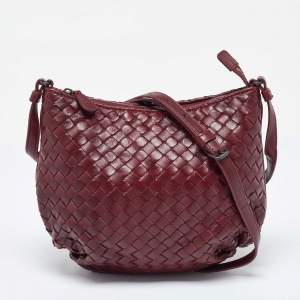 Pre Owned Bottega Veneta Burgundy Leather Top Zip Crossbody Bag