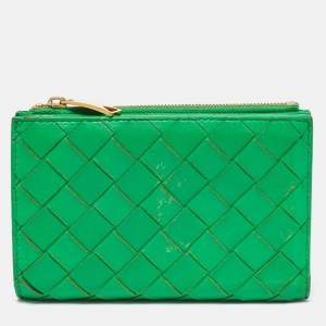 Bottega Veneta Green Intrecciato Leather Bifold Wallet