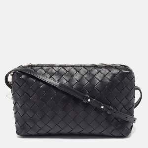 Pre Owned Bottega Veneta Black Intrecciato Leather Crossbody Bag