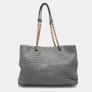 Pre Owned Bottega Veneta Grey Intrecciato Leather Chain Tote