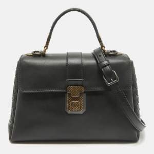 Bottega Veneta Black Leather Small Piazza Top handle Bag