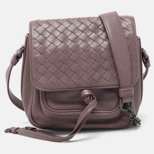 Bottega Veneta Mauve Beige Intrecciato Leather Flap Shoulder Bag