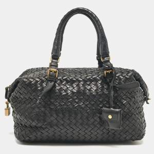 Bottega Veneta Black Intrecciato Leather Montaigne Satchel