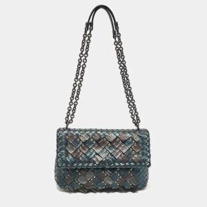 Pre Owned Bottega Veneta Metallic Intrecciato Leather Small Fringe Olimpia Shoulder Bag