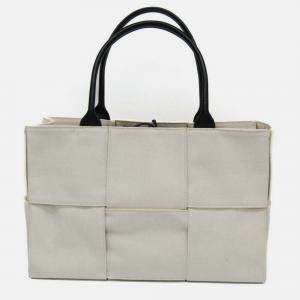 Bottega Off-White/Black Canvas and Leather Veneta Medium Arco Tote Bag