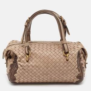 Bottega Veneta Beige Intrecciato Leather Boston Bag