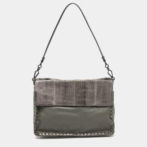 Pre Owned Bottega Veneta Grey Intrecciato Leather and Karung Leather Shoulder Bag