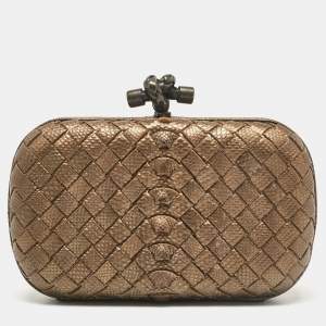 Bottega Veneta Bronze Intrecciato Lizard Small Knot Clutch