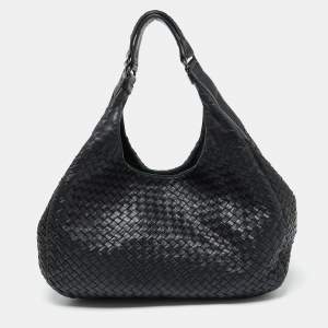 Pre Owned Bottega Veneta Black Intrecciato Leather Campana Hobo