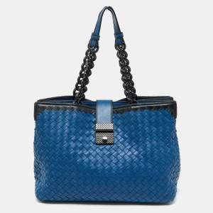 Bottega Veneta Blue/Black Intrecciato Leather Tote