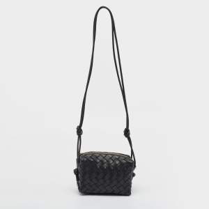 Pre Owned Bottega Veneta Black Intrecciato Leather Mini Loop Camera Bag