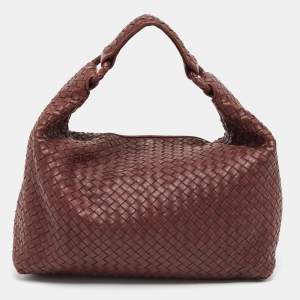 Pre Owned Bottega Veneta Burgundy Intrecciato Leather Sloane Hobo