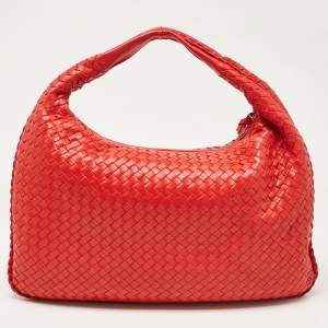 Pre Owned Bottega Veneta Red Intrecciato Leather Medium Veneta Hobo