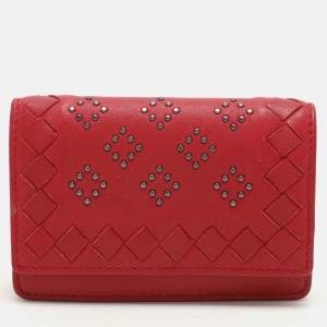 Bottega Veneta Red Intrecciato Leather Embellished Coin Purse