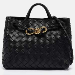 Bottega Veneta Black Intrecciato Leather Small Andiamo Top Handle Bag