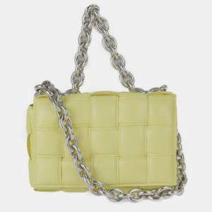 Bottega Veneta Lambskin Yellow Intrecciato Chain Cassette Shoulder Bag