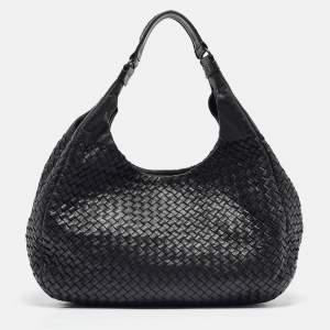 Pre Owned Bottega Veneta Black Intrecciato Leather Campana Hobo
