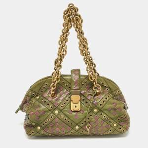 Bottega Veneta Green/Purple Intrecciato Leather Bowler Bag