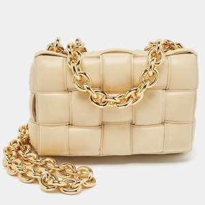 Bottega Veneta Beige Padded Leather Cassette Chain Shoulder Bag