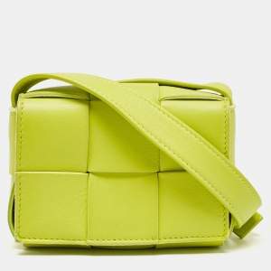 Bottega Veneta Neon Green Intrecciato Leather Mini Candy Cassette Crossbody Bag