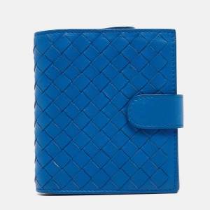 Bottega Veneta Blue Intrecciato Leather Compact Wallet