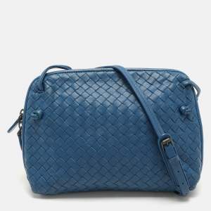 Bottega Veneta Blue Intrecciato Leather Nodini Crossbody Bag