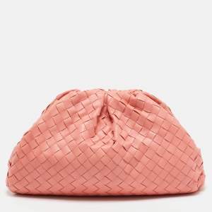 Pre Owned Bottega Veneta Peach Intrecciato Leather Classic The Pouch