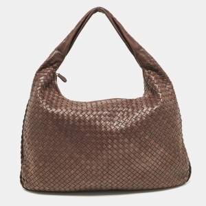 Pre Owned Bottega Veneta Dark Brown Intrecciato Leather Maxi Veneta Hobo