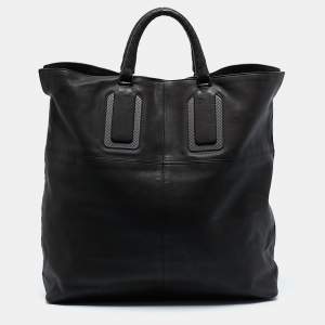 Pre Owned Bottega Veneta Choco Brown Leather Oversized Tote