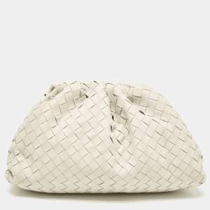 Bottega Veneta Off White Intrecciato Leather Classic The Pouch Clutch