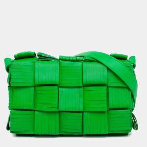 Bottega Veneta Green Leather Bottega Veneta Nappa Intrecciato Fringed Cassette Crossbody