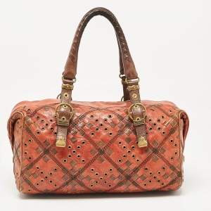 Bottega Veneta Brown/Orange Leather Grommet Boston Bag