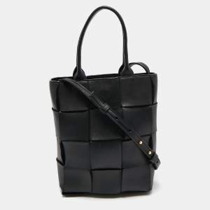 Pre Owned Bottega Veneta Black Intrecciato Leather North South Cassette Tote