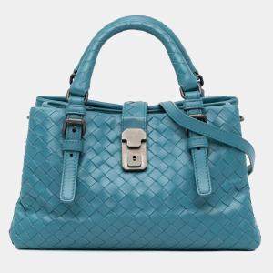 Bottega Veneta Blue Leather Mini Intrecciato Roma