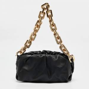 Pre Owned Bottega Veneta Black Leather The Chain Pouch Bag