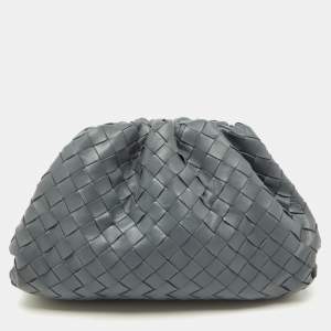 Pre Owned Bottega Veneta Grey Intrecciato Leather Teen Pouch Clutch