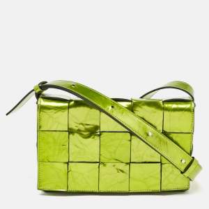 Bottega Veneta Metallic Green Leather Cassette Shoulder Bag