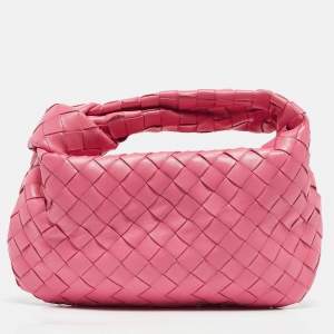 Pre Owned Bottega Veneta Pink Intrecciato Leather Mini Jodie Hobo