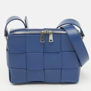 Pre Owned Bottega Veneta Blue Intrecciato Leather Cassette Shoulder Bag