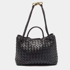 Bottega Veneta Black Intrecciato Leather Medium Andiamo Top Handle Bag