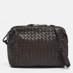 Pre Owned Bottega Veneta Dark Brown Intrecciato Leather Nodini Shoulder Bag