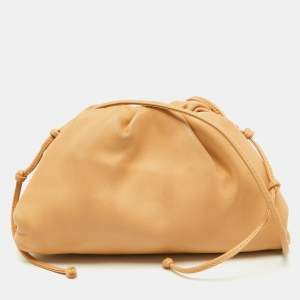 Pre Owned Bottega Veneta Beige Leather Mini Pouch Clutch