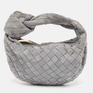 Pre Owned Bottega Veneta Light Blue Intrecciato Suede Mini Jodie Hobo