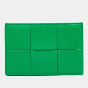 Pre Owned Bottega Veneta Green Intrecciato Leather Cassette Card Holder