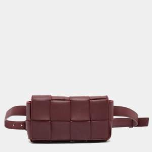 Bottega Veneta Maroon Intrecciato Leather Mini Cassette Belt Bag
