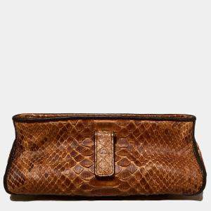 Bottega Veneta Tan Snakeskin Clutch