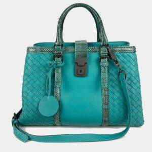 Bottega Veneta Teal Nappa Ayers Small Roma Bag